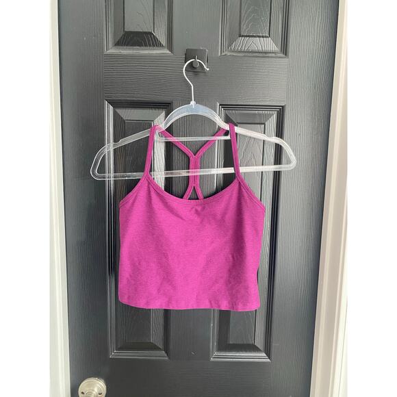 Beyond Yoga Spacedye Slim Racerback Cropped Tank in vivid pink heather-Size M - Picture 3 of 8